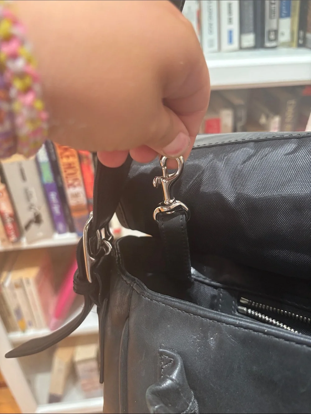 Coach Black Leather Messenger Bag with Top Handle
